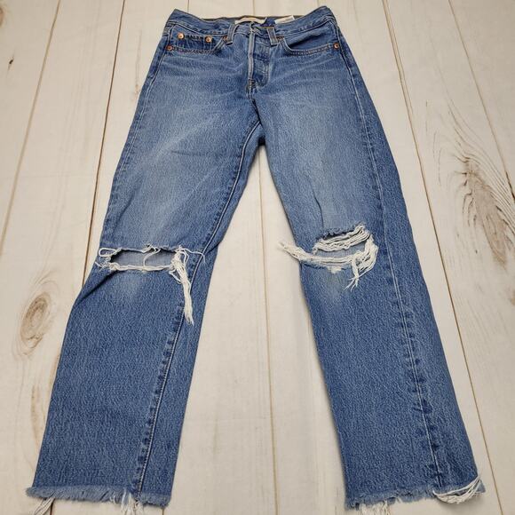 Levis premium wedgie straight jeans button fly raw hem distressed rigid - Picture 1 of 13